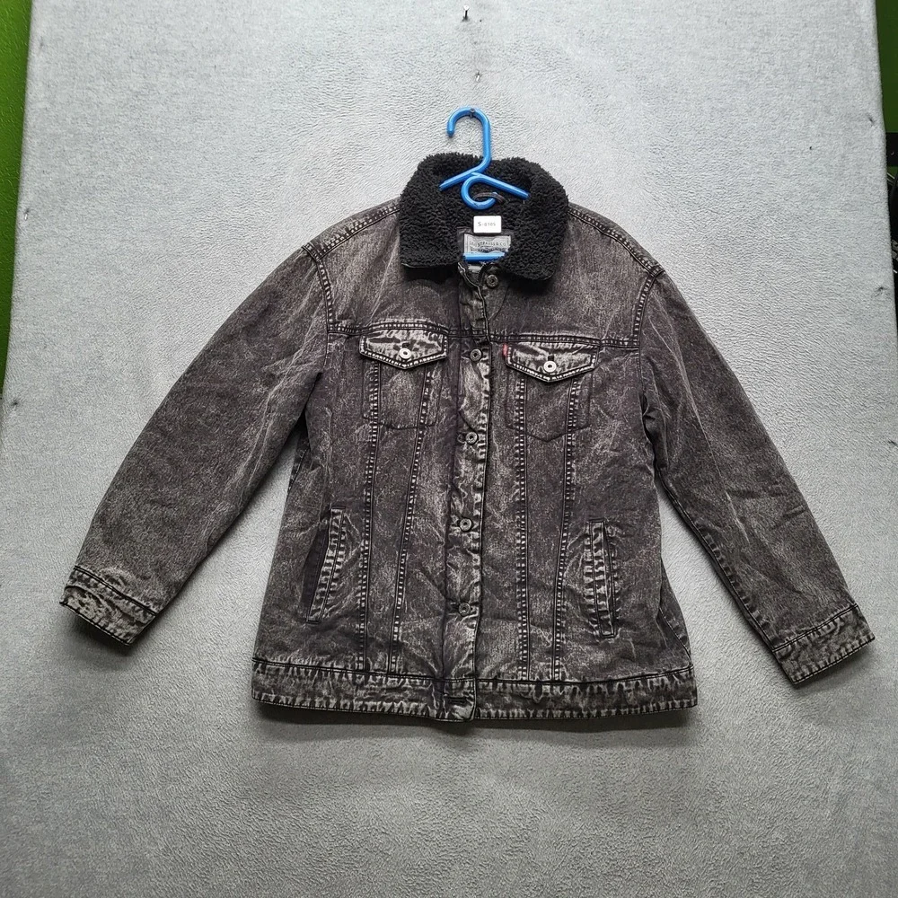 Levi's Men Jacket‎ L Black Trucker Jacket Sherpa Collar Grunge Button Y2K